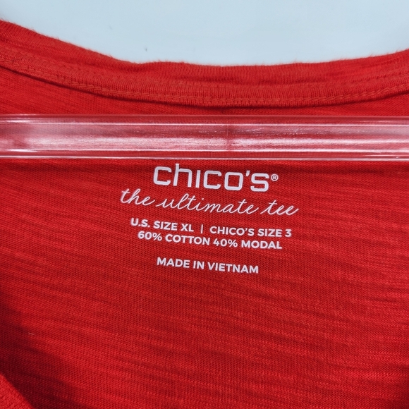 Chicos 3 The Ultimate Tee Womens Size XL Short Sleeve V Neck Orange Red - Picture 4 of 6